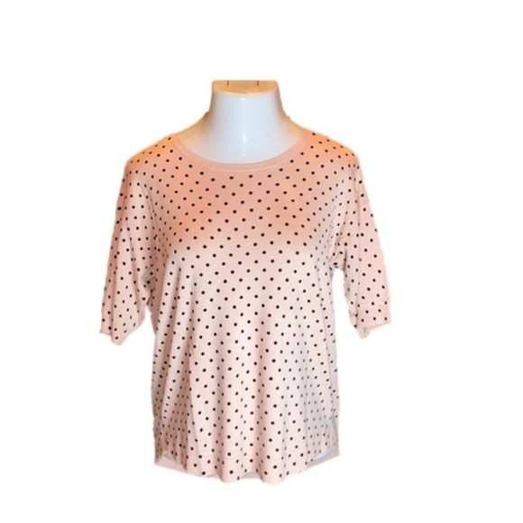 Cable & Gauge Tops - CABLE & GAUGE Peach/Pink Lightweight Short Sleeve Sweater w/ Polka Dots Size L